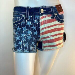 KNOX ROSE Women's Denim American Flag Mid-Rise Midi Short - Size 2 / 26 - NWT